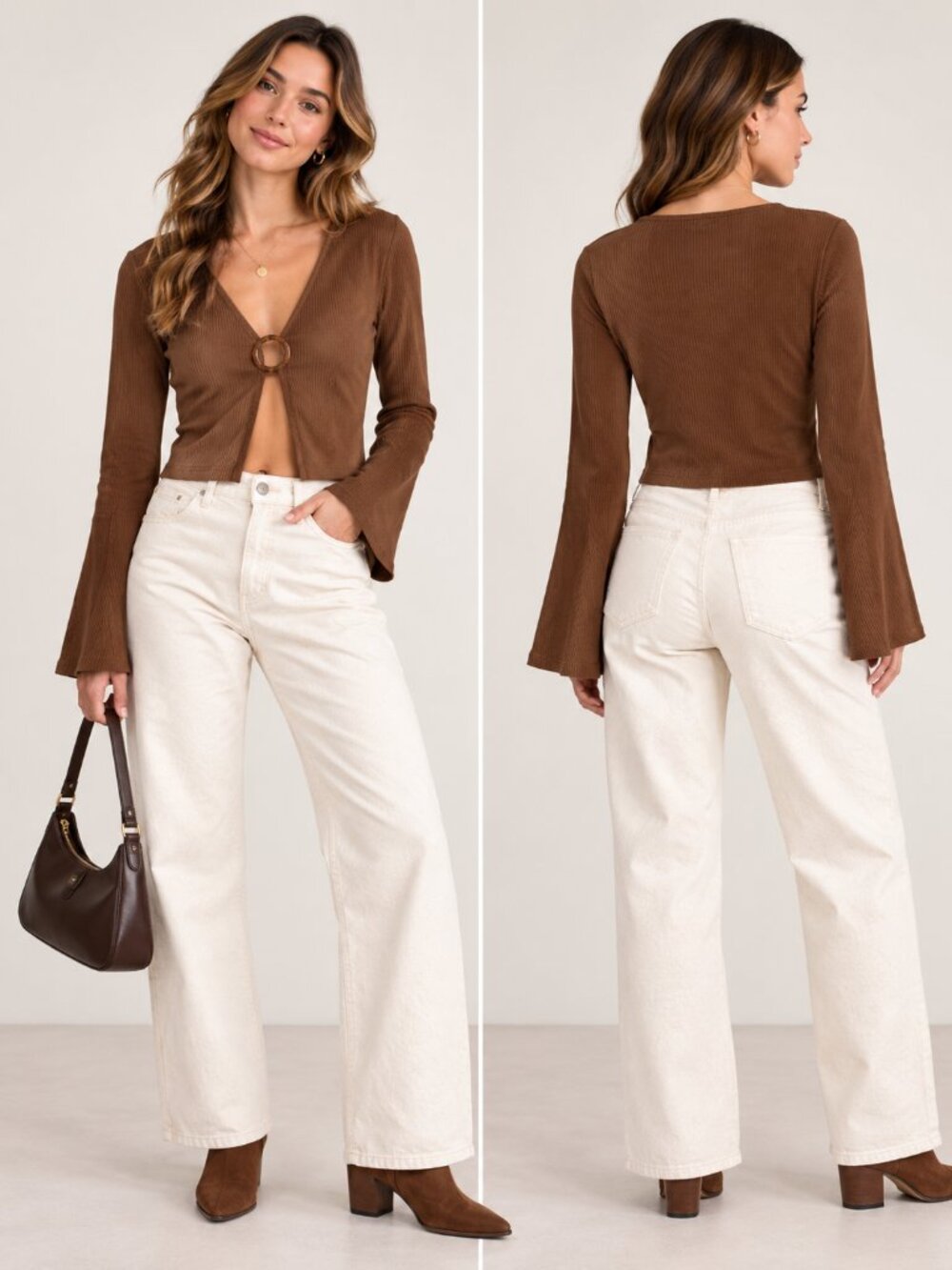 NWT Callahan Vera Ribbed O-Ring Crop Top Cream Size S